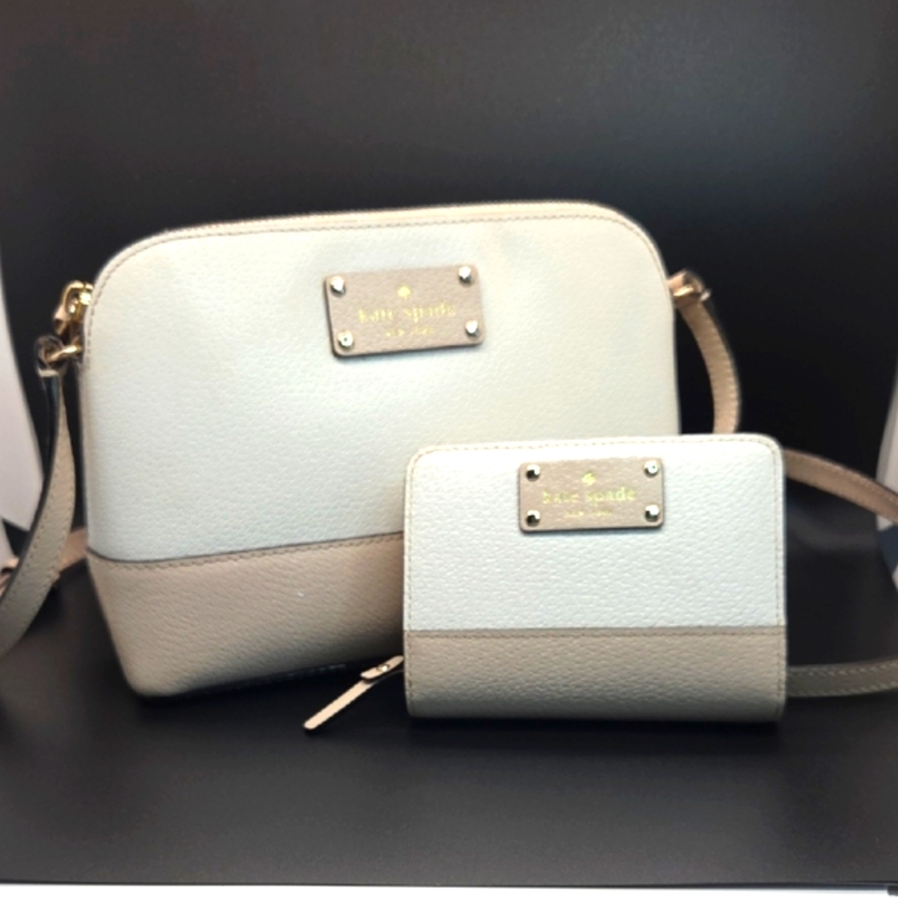 Kate Spade Wellesley White and Tan Crossbody Bag And Matching Wallet